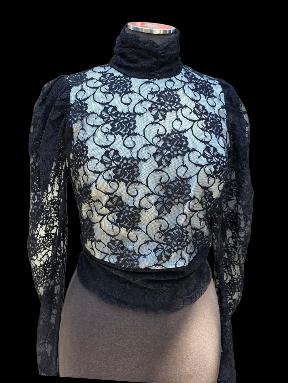 Black Lace High-Neck Sheer Women’s Top